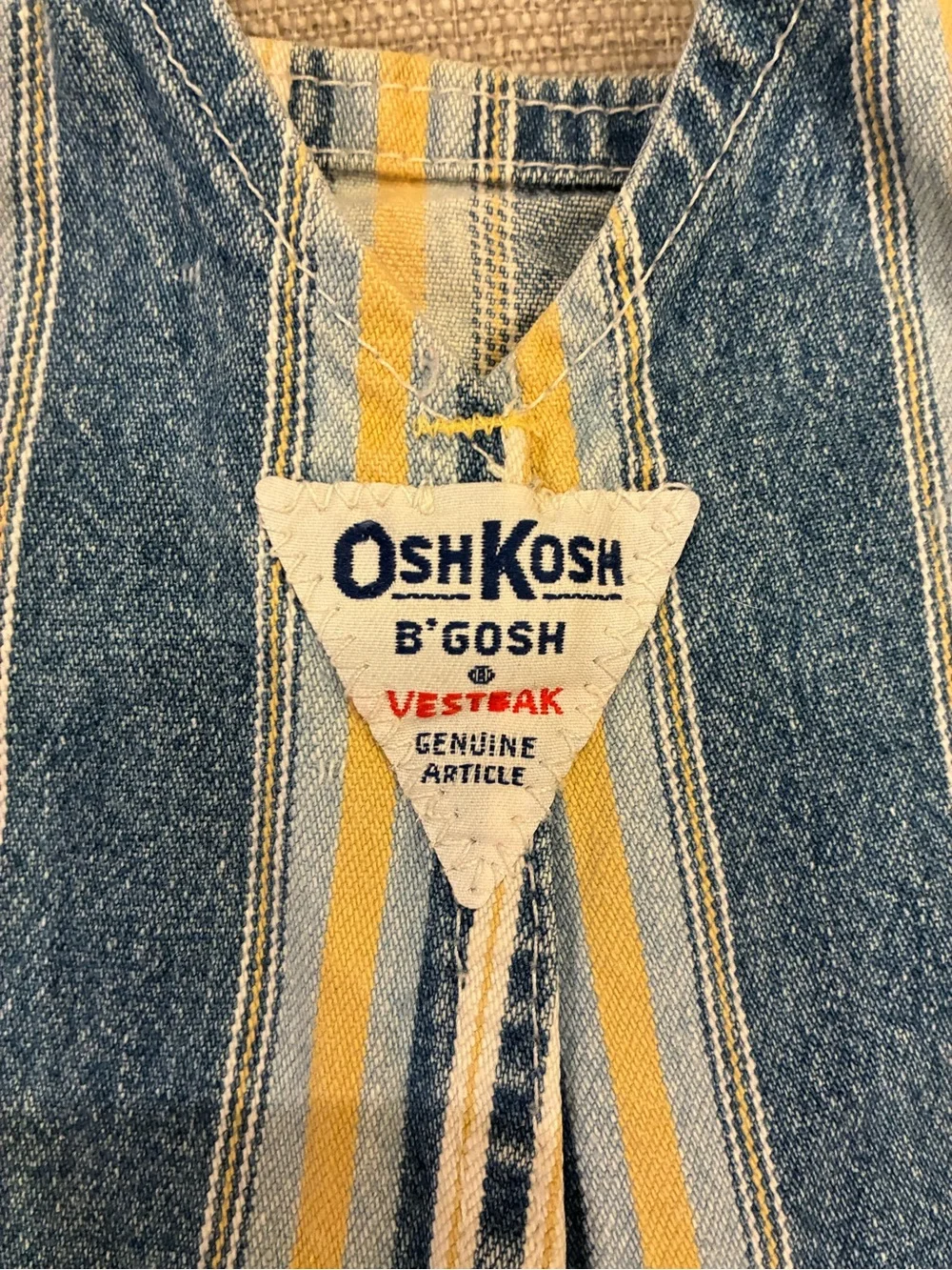 Vintage OshKosh B'gosh Vestbak Blue & Yellow Striped Denim Kids Overalls